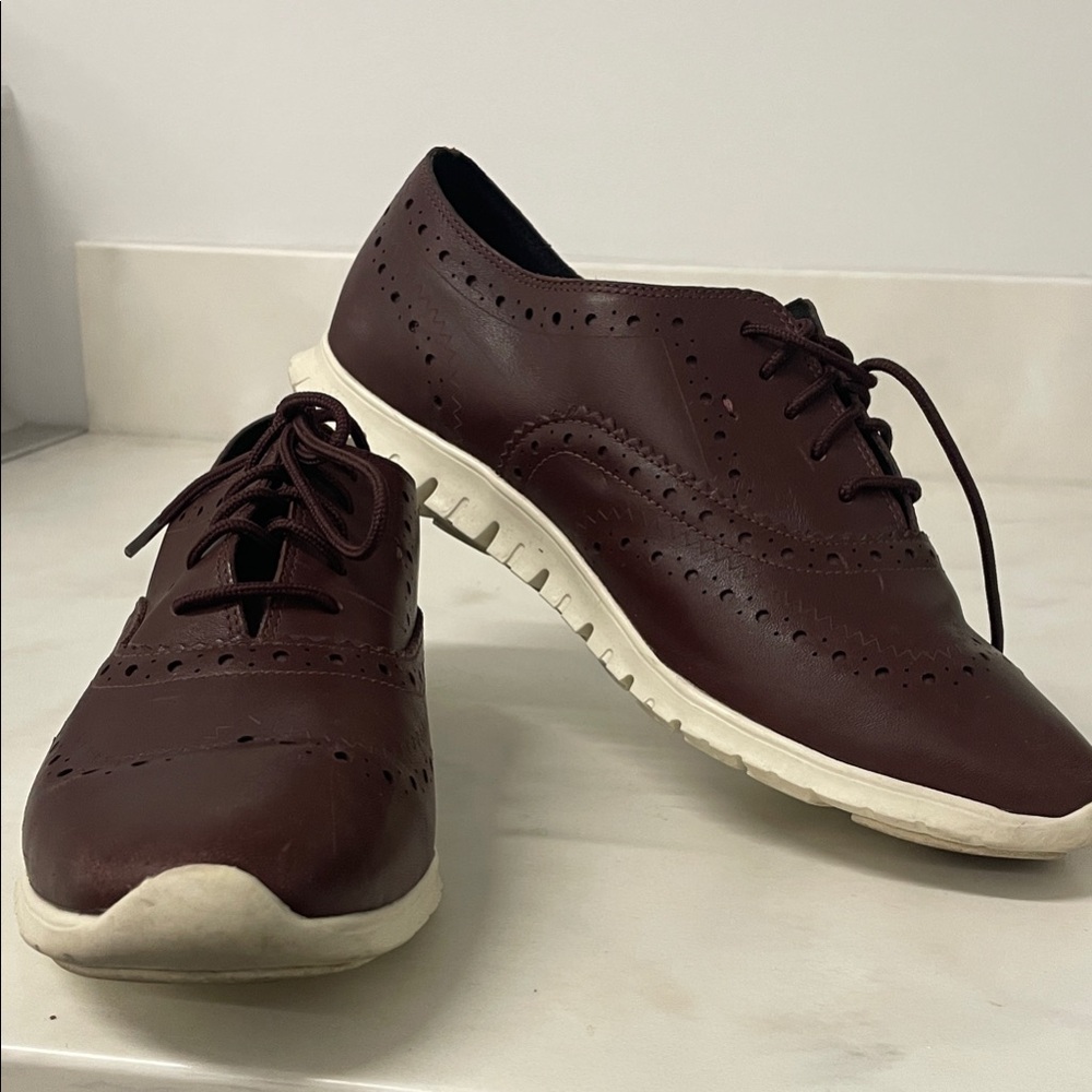 Cole Haan Burgundy Leather Oxfords with White Soles